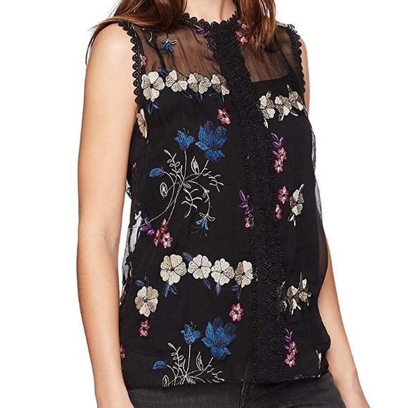 Tahari Tops - PM3  tahari sheer blouse embroidered floral design